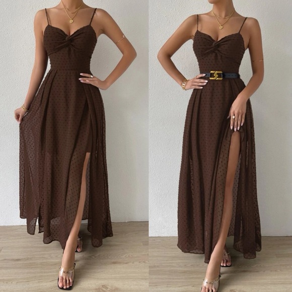 Boho Swiss dot twist front tie back cami dress - Picture 1 of 16